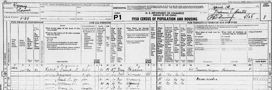 Frank Roberts 1950 Census