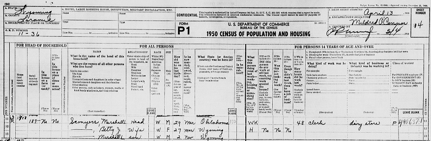 Marshall and Betty Sconyers 1950 Census