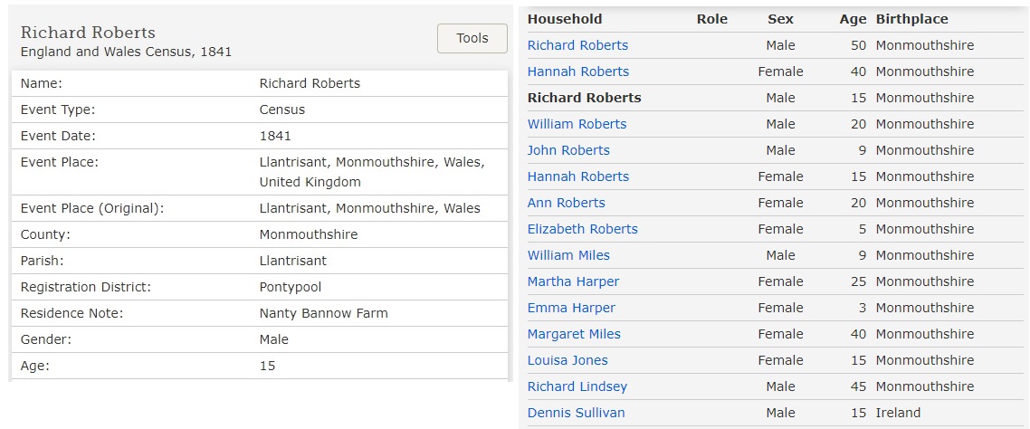 Richard Roberts 1841 Census