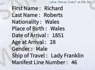 Richard Roberts 1860 Arrival
