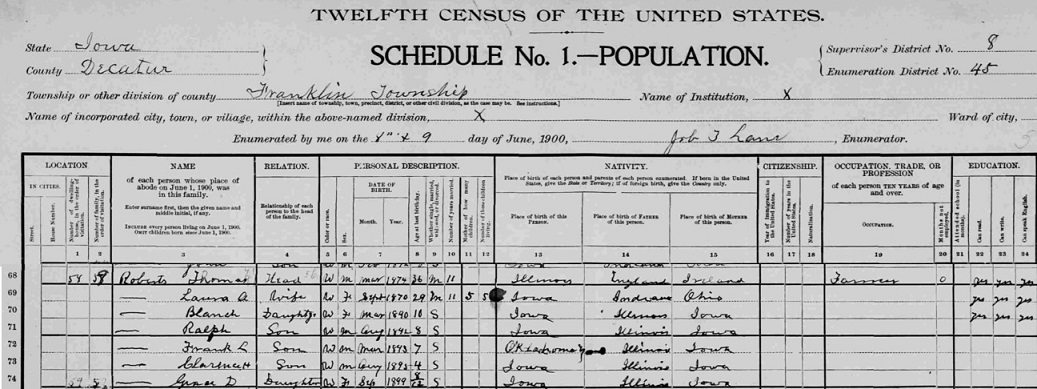 Thomas Roberts 1900 Census