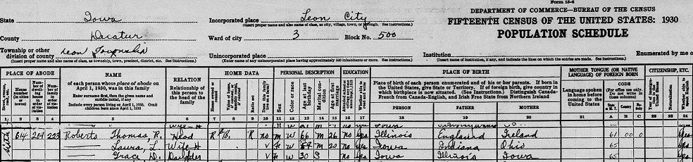 Thomas Roberts 1900 Census